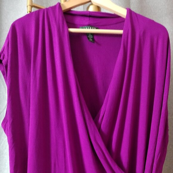 Lauren Ralph Lauren Draped Wrap Top 2XL Purple V-Neck Stretch Blouse - Picture 4 of 6